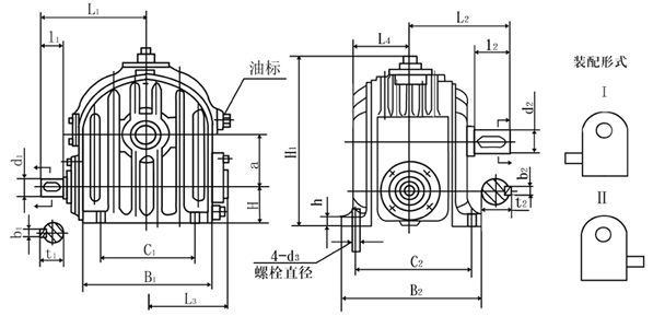 <b>CWU減速機</b>CWU63—CWU100型減速器外形和安裝尺寸